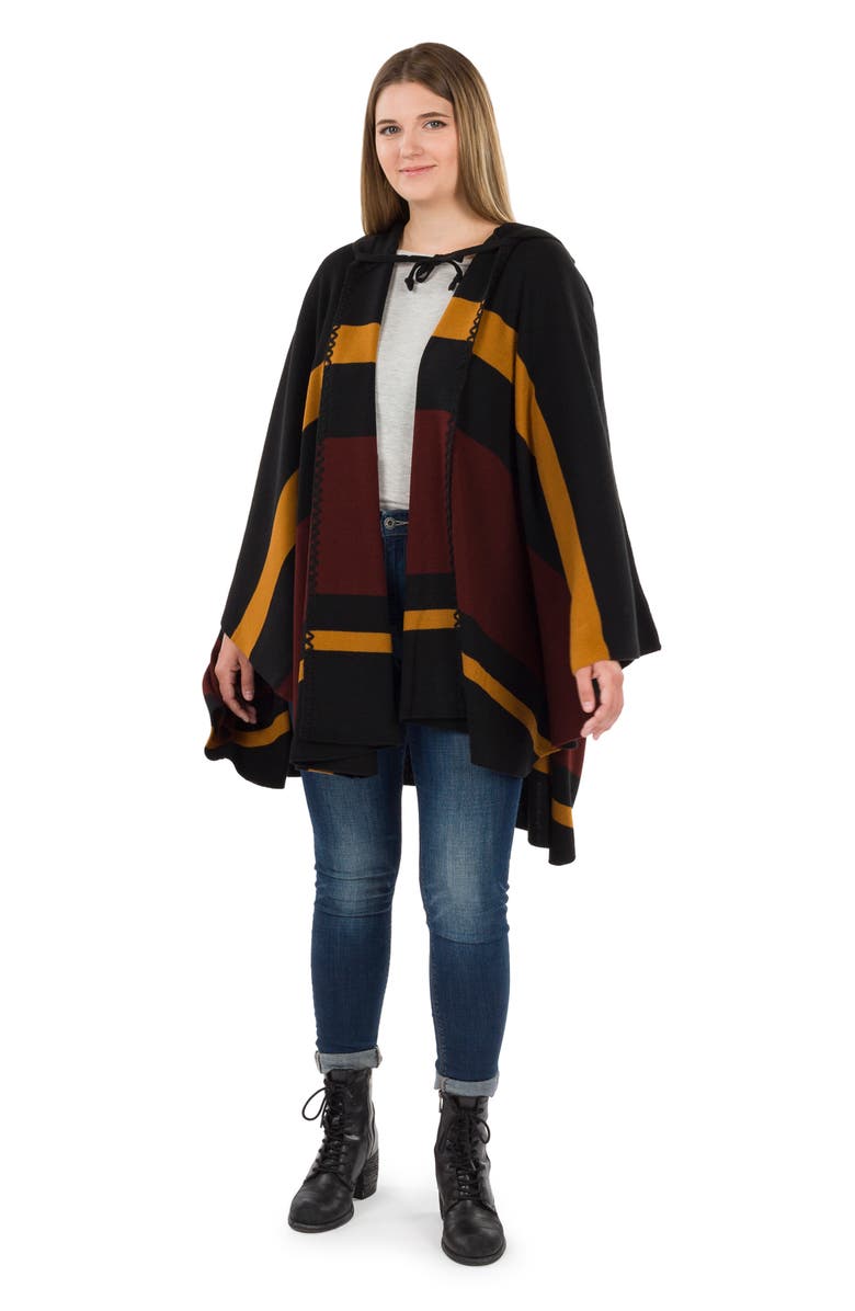 Patricia Nash Stripe Hooded Ruana, Alternate, color, Black Mutli