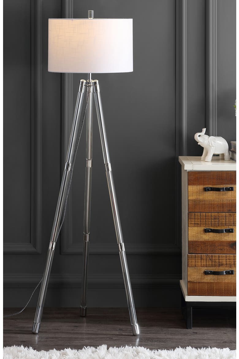 Arliss 60" Surveyor's Tripod Metal/Crystal LED Floor Lamp, Chrome, Alternate, color, Chrome