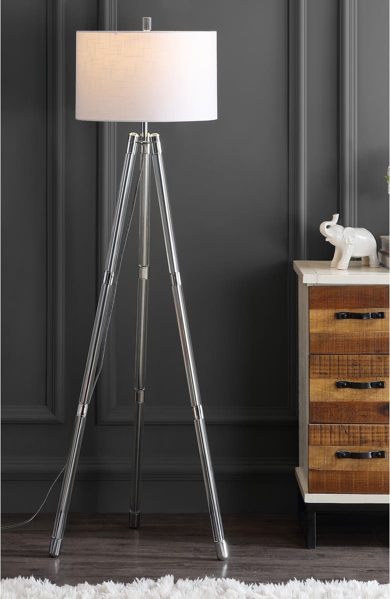 JONATHAN Y Arliss 60" Surveyor
s Tripod Metal/Crystal LED Floor Lamp, Chrome, Alternate, color, Chrome