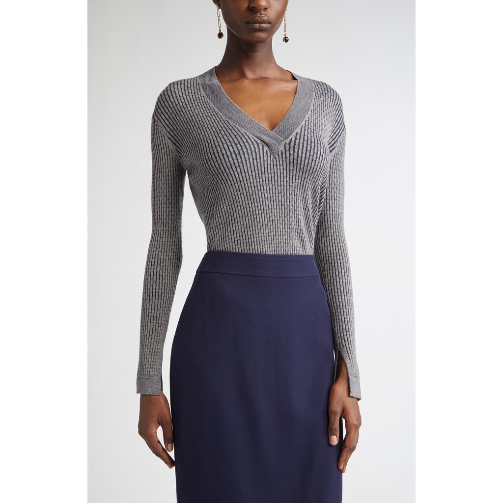 St John St. John Collection Vanis Fine Guage Cable Stitch V-neck Sweater In Multi