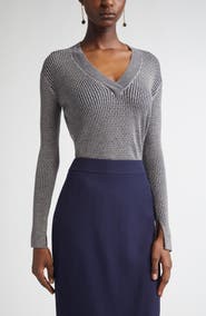 ST. JOHN Vanis Fine Gauge Cable Stitch V-Neck Sweater