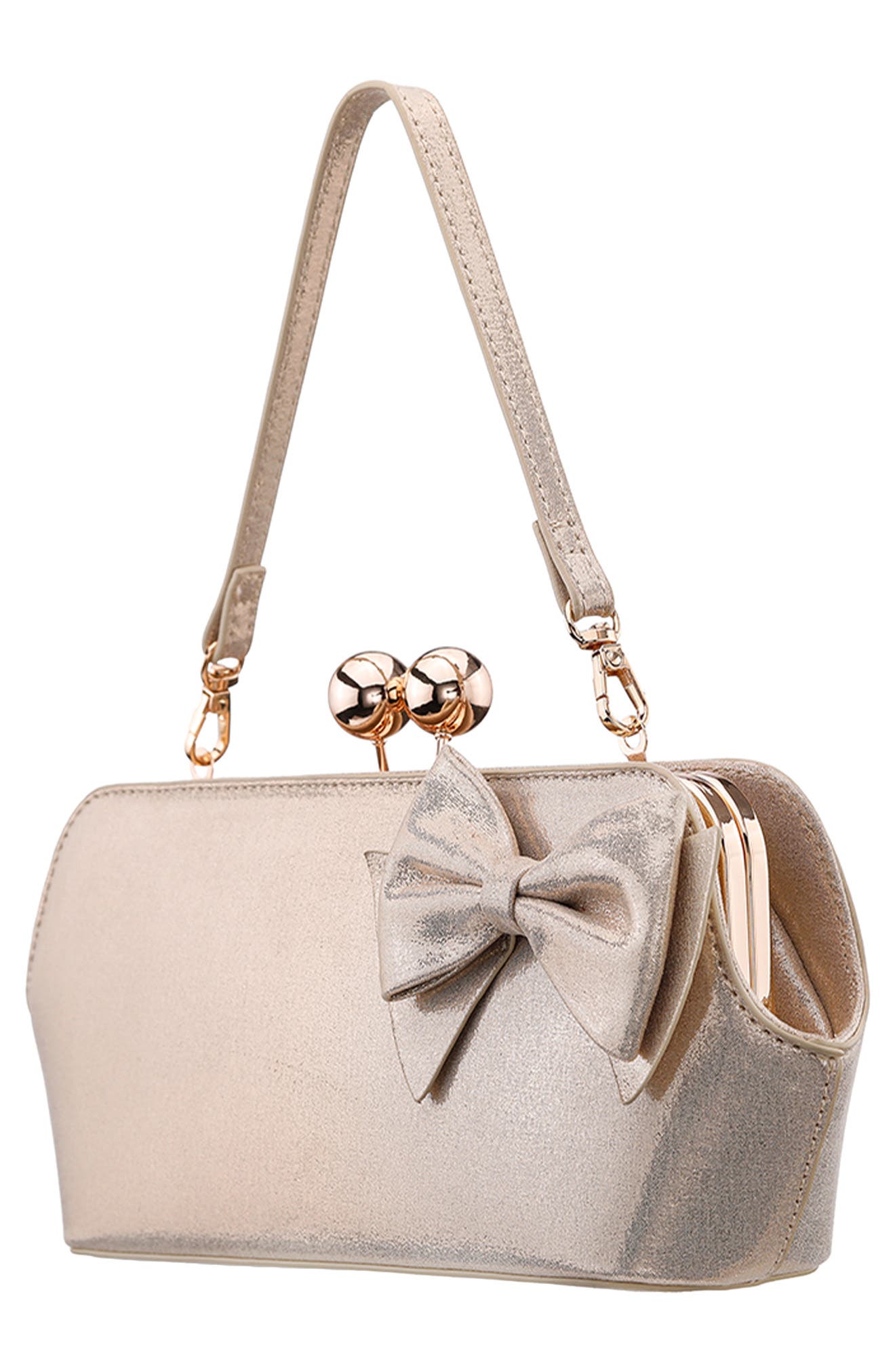 Kenji Bow Frame Clutch, Alternate, color, PLATINO