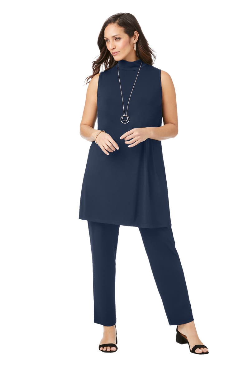 2-Piece Stretch Knit Mockneck Mega Tunic Set, Main, color, NAVY