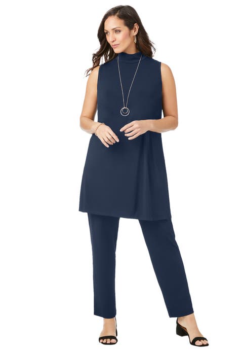 2-Piece Stretch Knit Mockneck Mega Tunic Set (Plus)