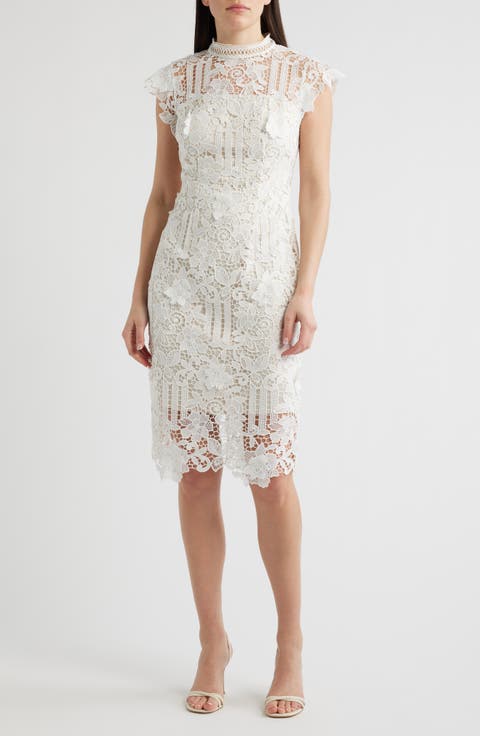 Floral Appliqué Lace Sheath Dress