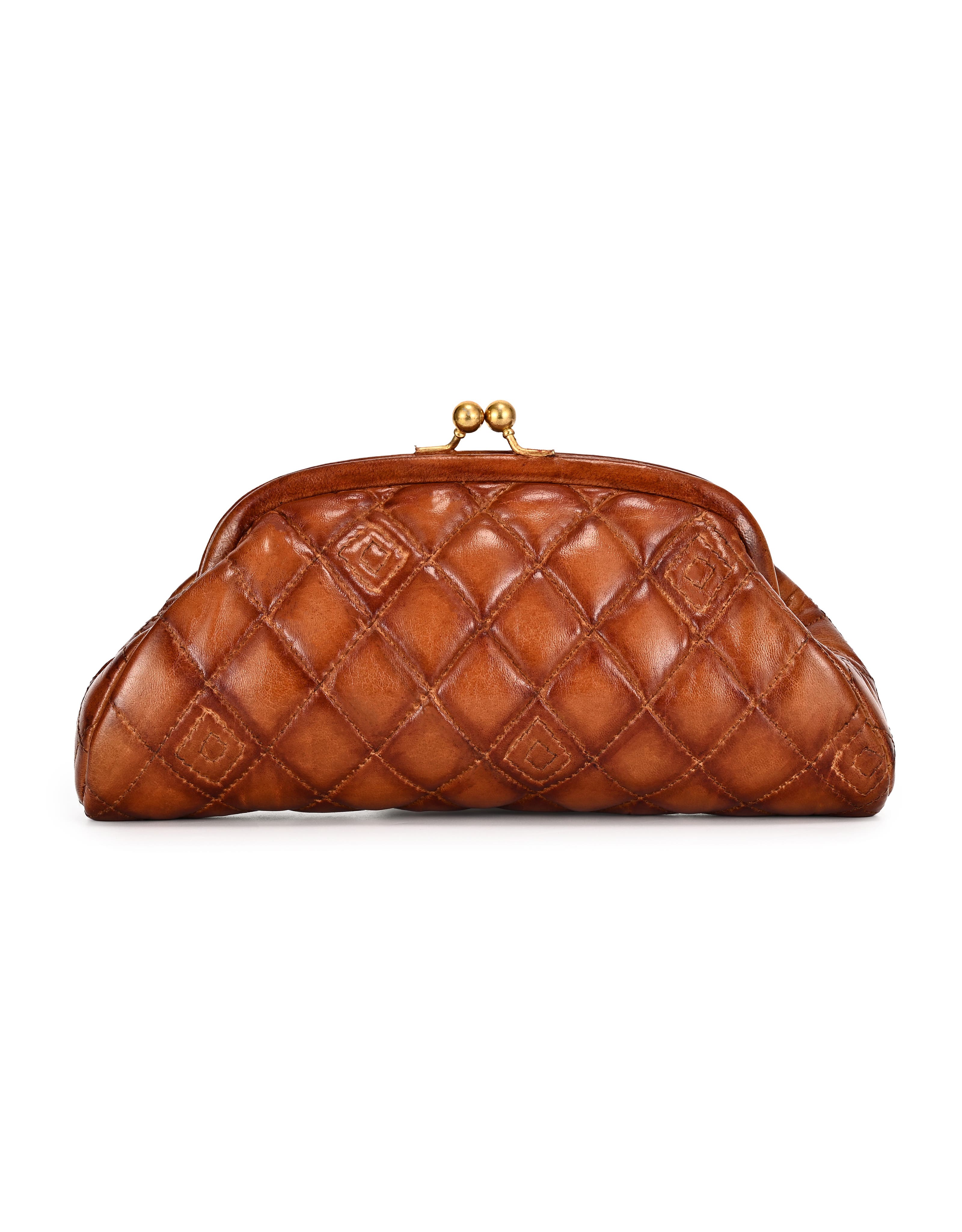 Petunia Quilted Leather Beauty Pouch, Main, color, Cognac