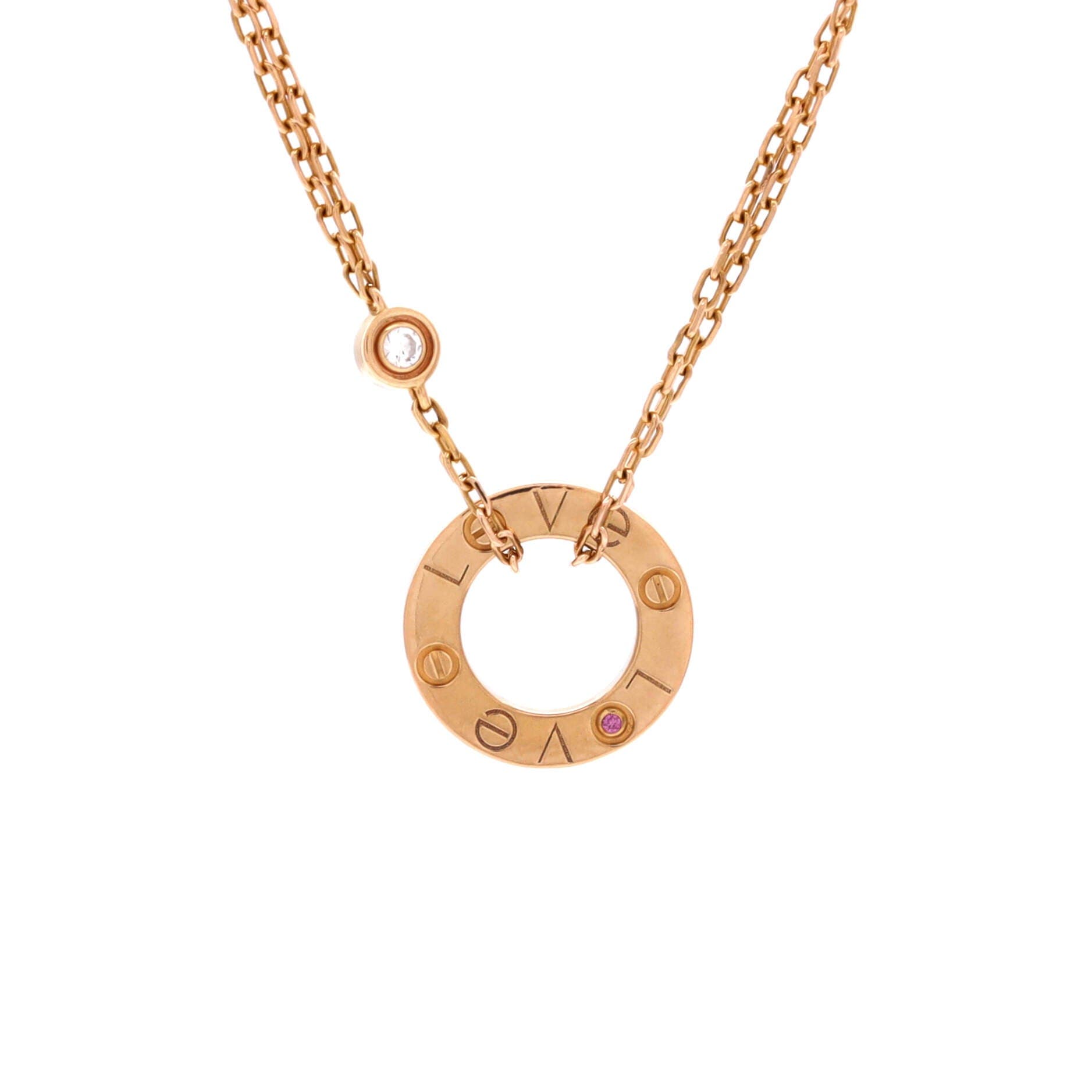 2 Diamonds Love Pendant Necklace 18K Rose Gold with Pink Sapphire and Diamond, Main, color, Metallic Gold