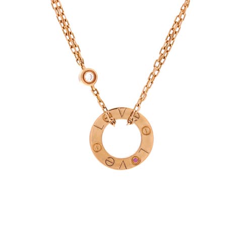 2 Diamonds Love Pendant Necklace 18K Rose Gold with Pink Sapphire and Diamond