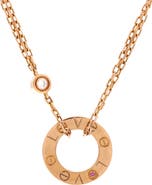 Pre-Owned Cartier 2 Diamonds Love Pendant Necklace 18K Rose Gold with Pink Sapphire and Diamond