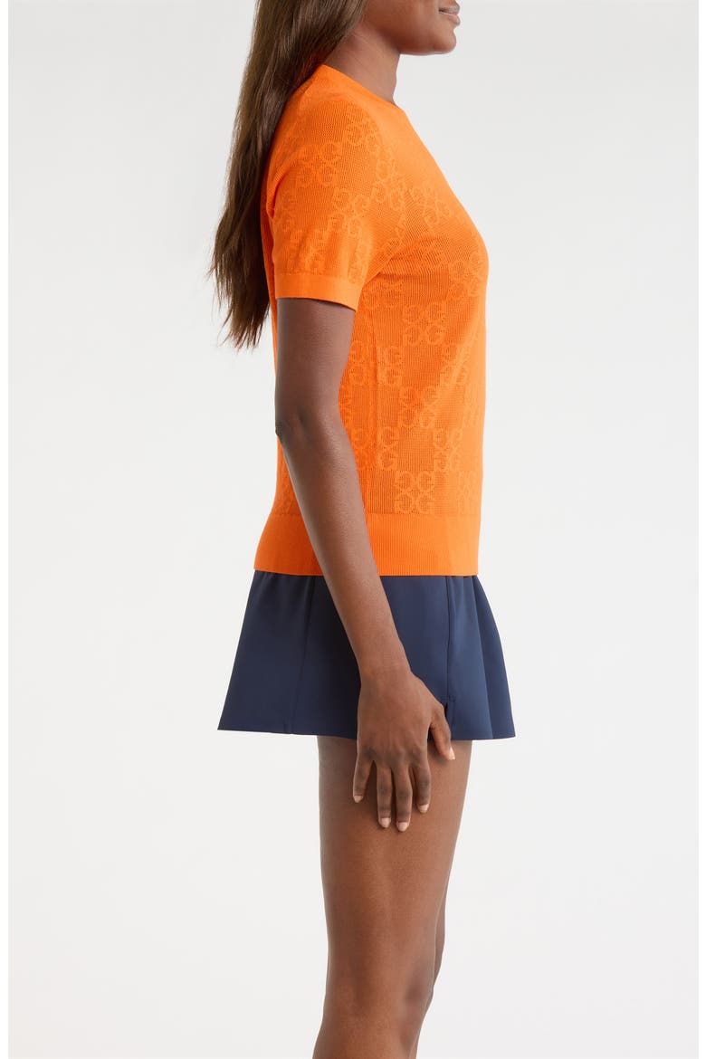 Pointelle Short Sleeve Sweater, Alternate, color, SHOCKING ORANGE