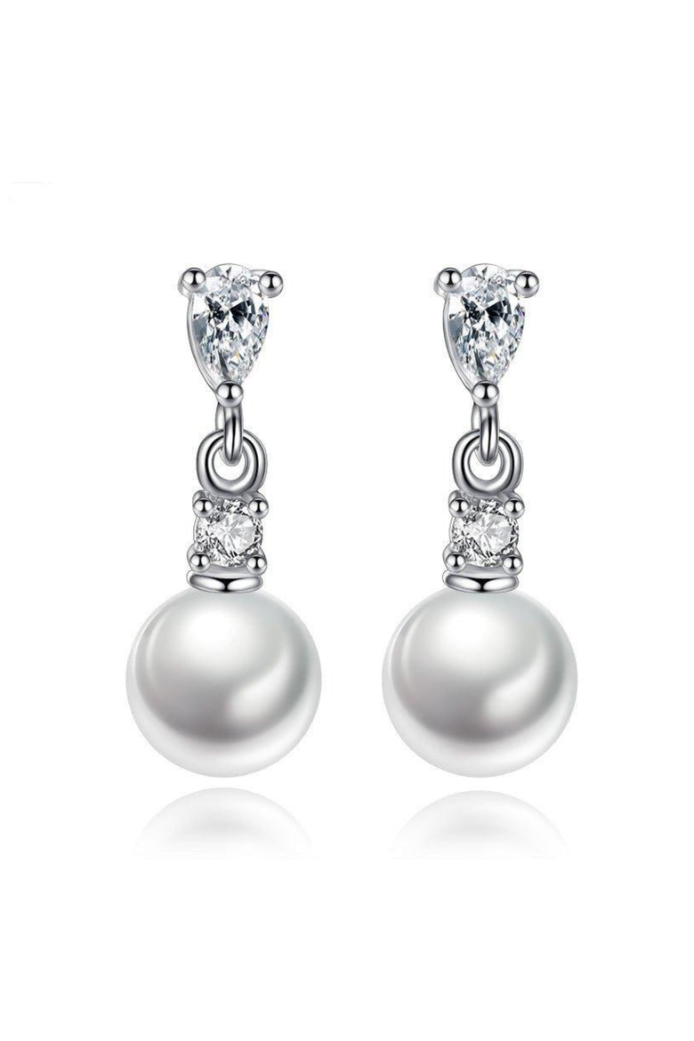 Pearl Drop Earrings with Cubic Zirconia  Accents Earrings, Main, color, Silver