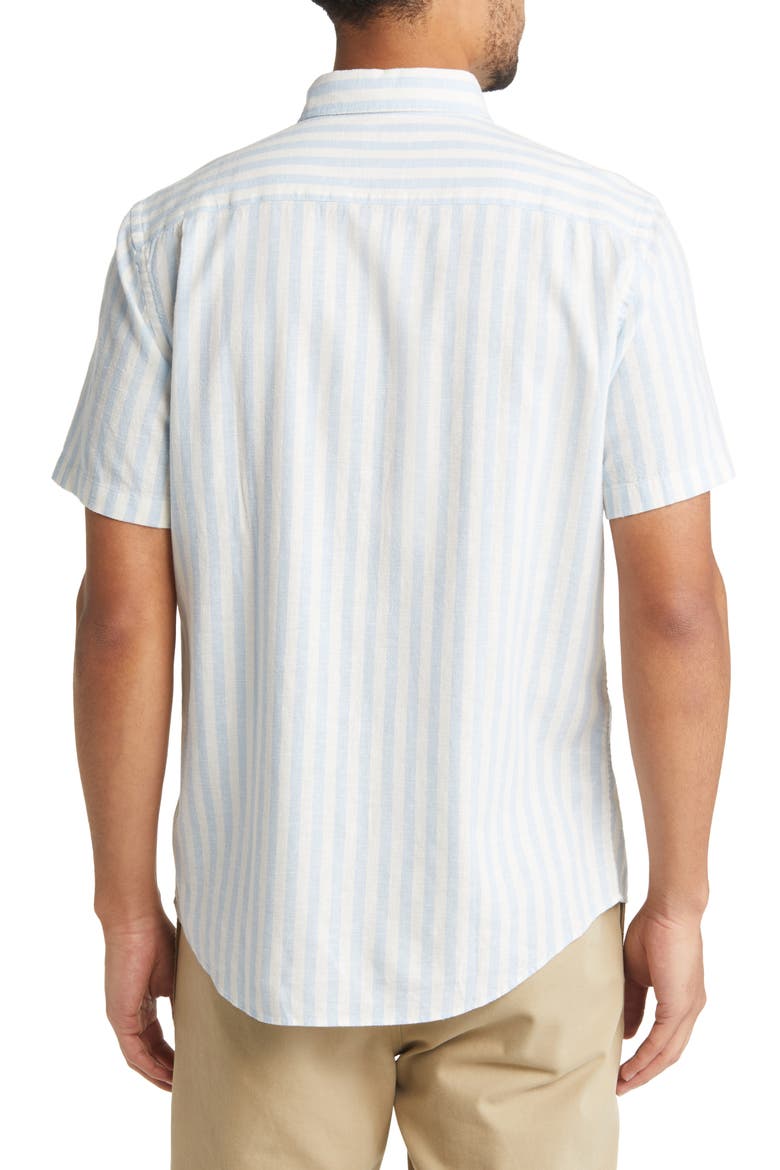 Breeze Stripe Short Sleeve Hemp Blend Button-Down Shirt, Alternate, color, SKY SHELL STRIPE