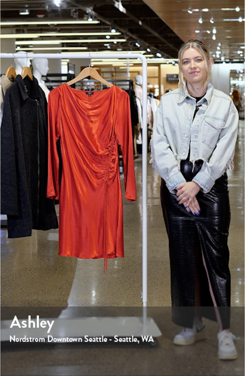 Alessandra Long Sleeve Ruched Satin Dress, sales video thumbnail