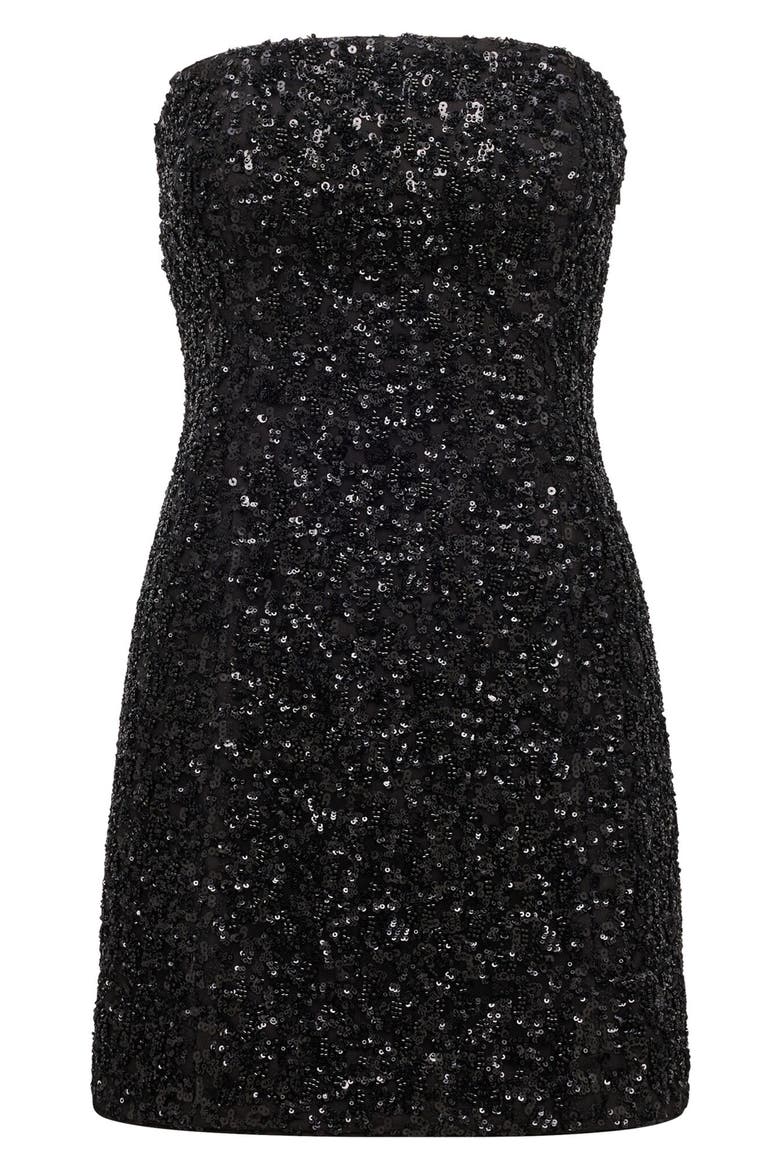 Elysia Sequin Strapless Minidress, Alternate, color, BLACK