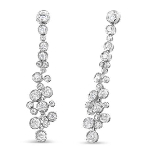18K White Gold 3.15 Cttw Round Diamond Waterfall Drop Dangle Stud Earrings