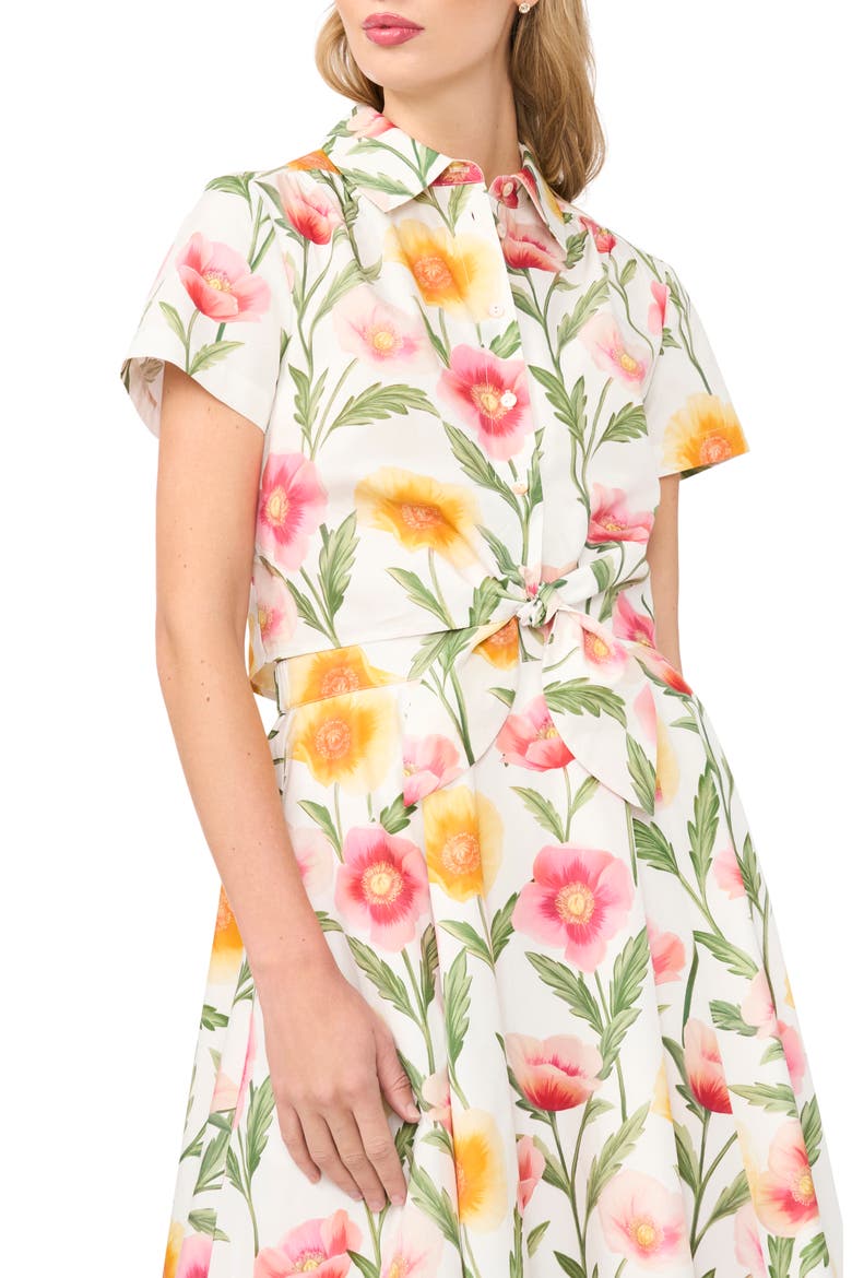 Libby Floral Tie Front Cotton Button-Up Shirt, Alternate, color, ULTRA WHITE