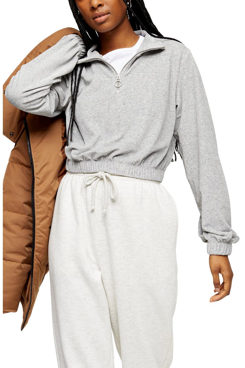 Velour Half Zip Sweatshirt, Main, color, GREY