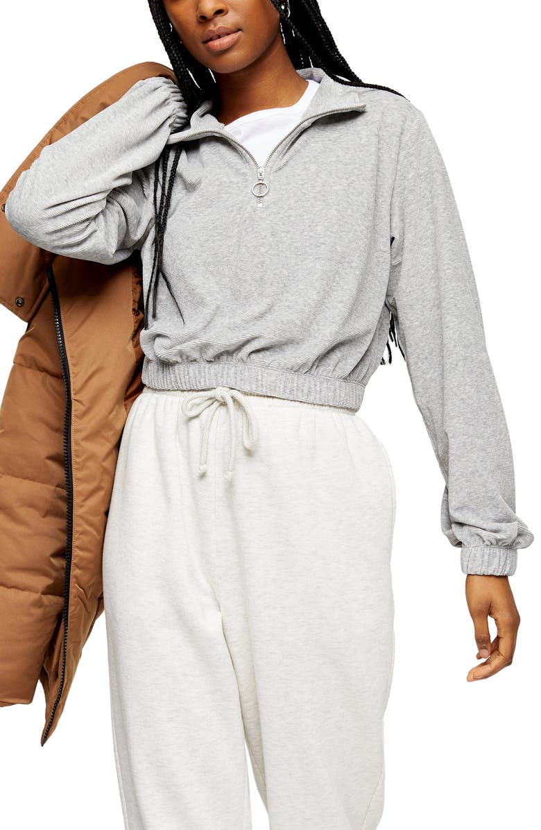 Topshop Velour Half Zip Sweatshirt, Main, color, 