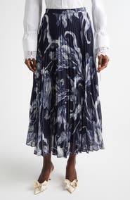 Erdem Botanical Engraving Pleated Voile Midi Skirt
