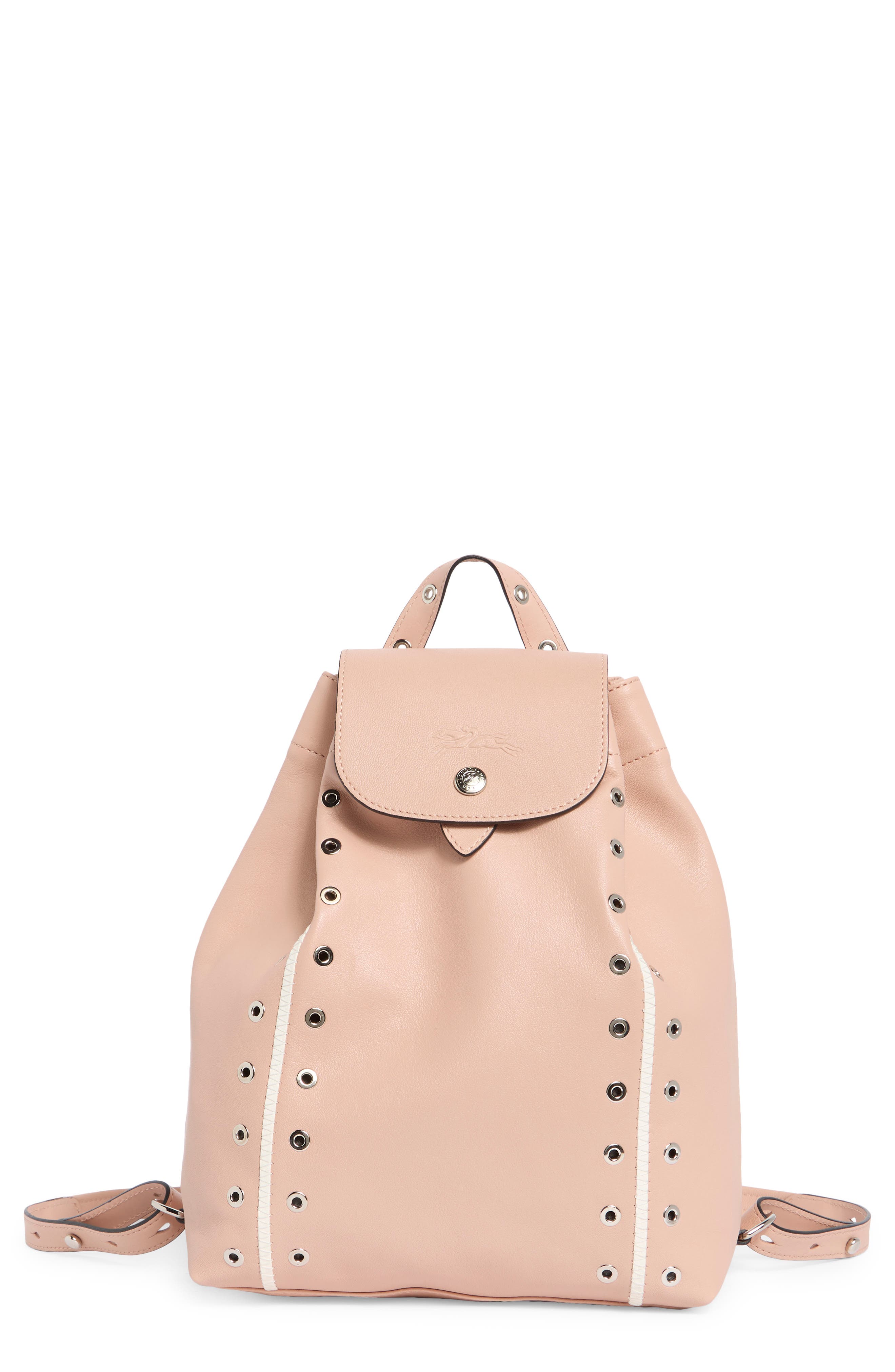 Longchamp Grommet Stud Leather Backpack, Main, color, Powder