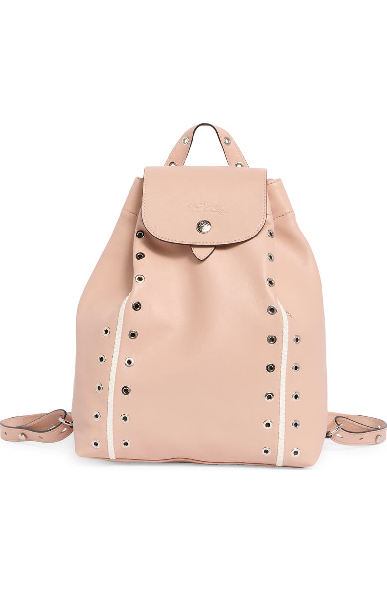 Longchamp Grommet Stud Leather Backpack, Main, color, Powder