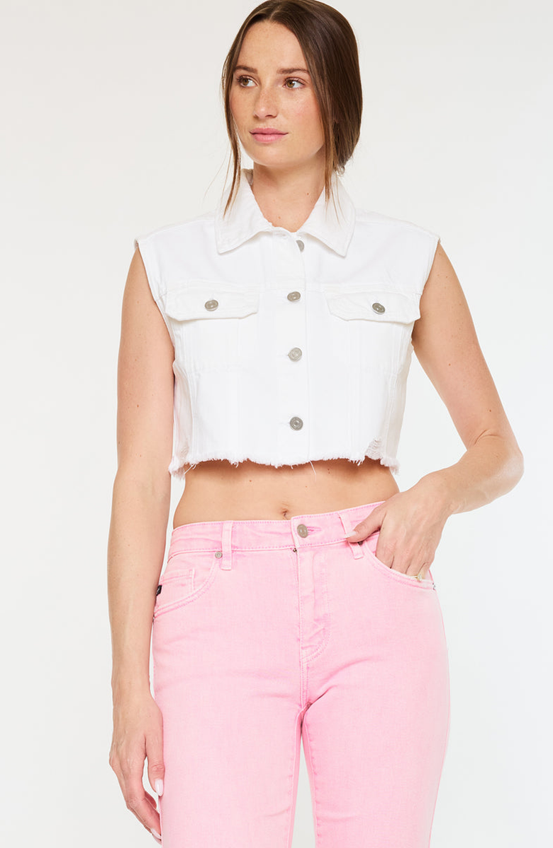 KanCan Shay Cropped 90s Denim Vest, Alternate, color, White
