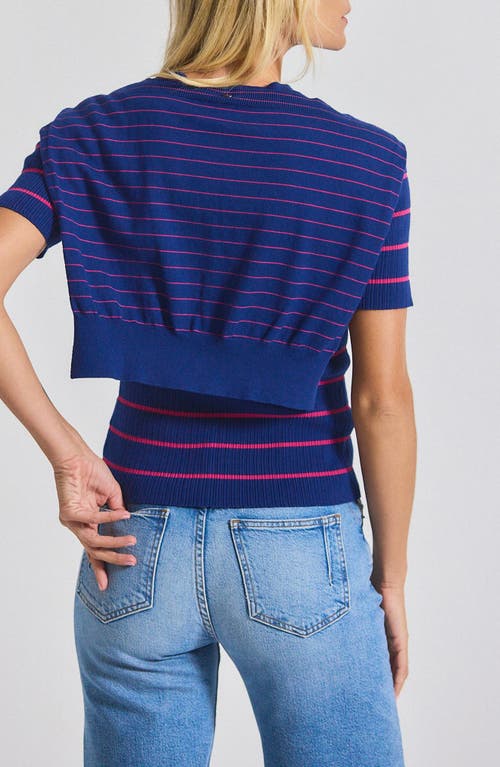 Derek Lam 10 Crosby Twain Stripe Short Sleeve Sweater With Detachable Shrug In Blue