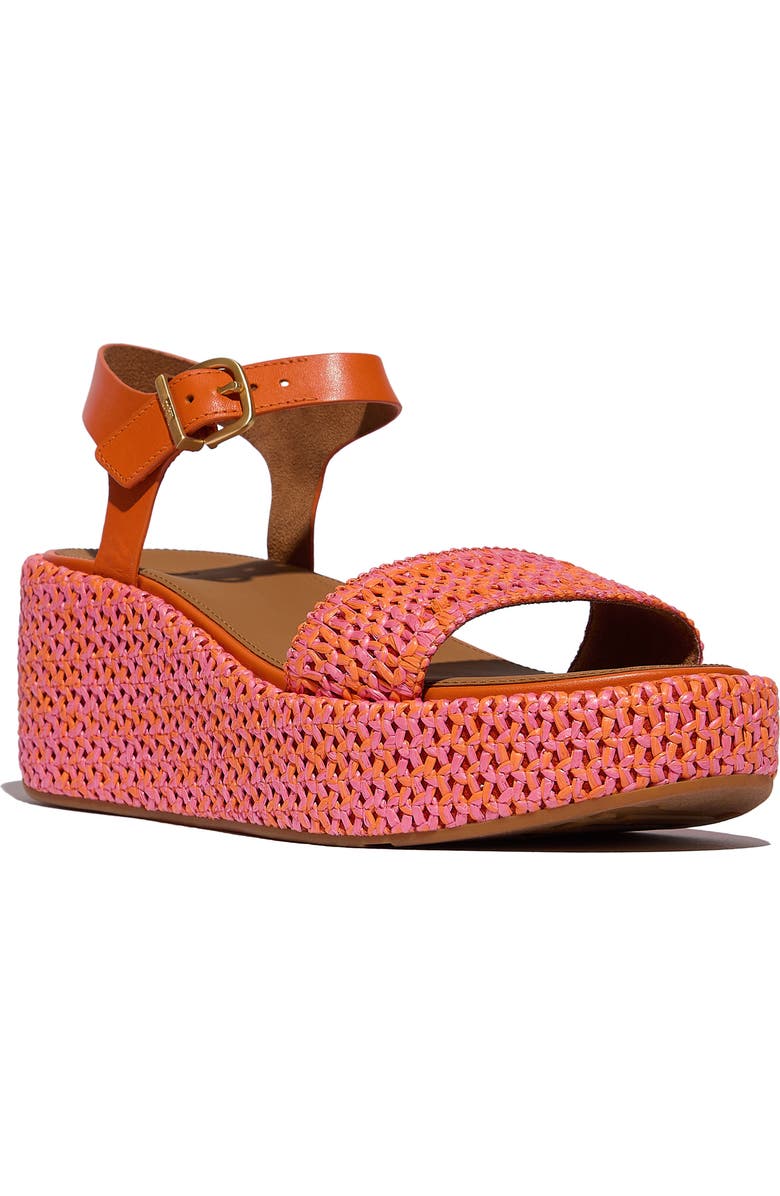 FitFlop PlatFForms Woven Ankle Strap Wedge Sandal, Main, color, Satsuma/Pink Perfect