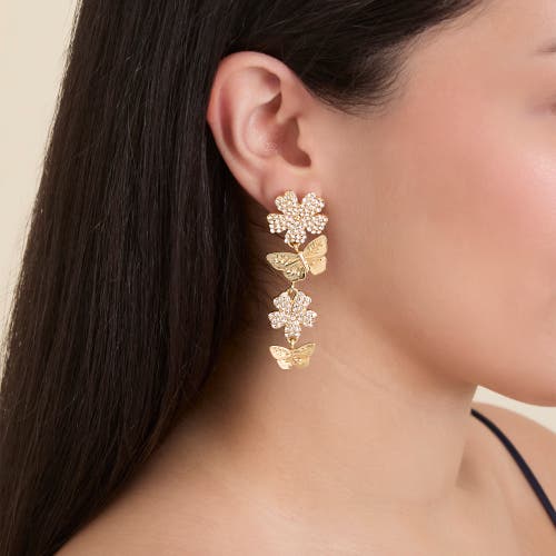 Jessica Simpson Vertical Butterfly Drop Earrings In Gold