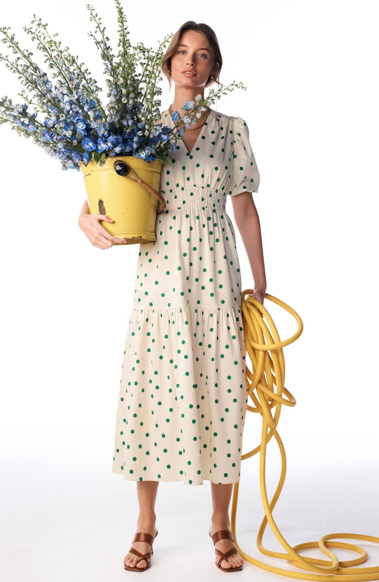 Boden Irene Polka Dot Print Midi Dress, Alternate, color, Papyrus, Painted Dot Spaced