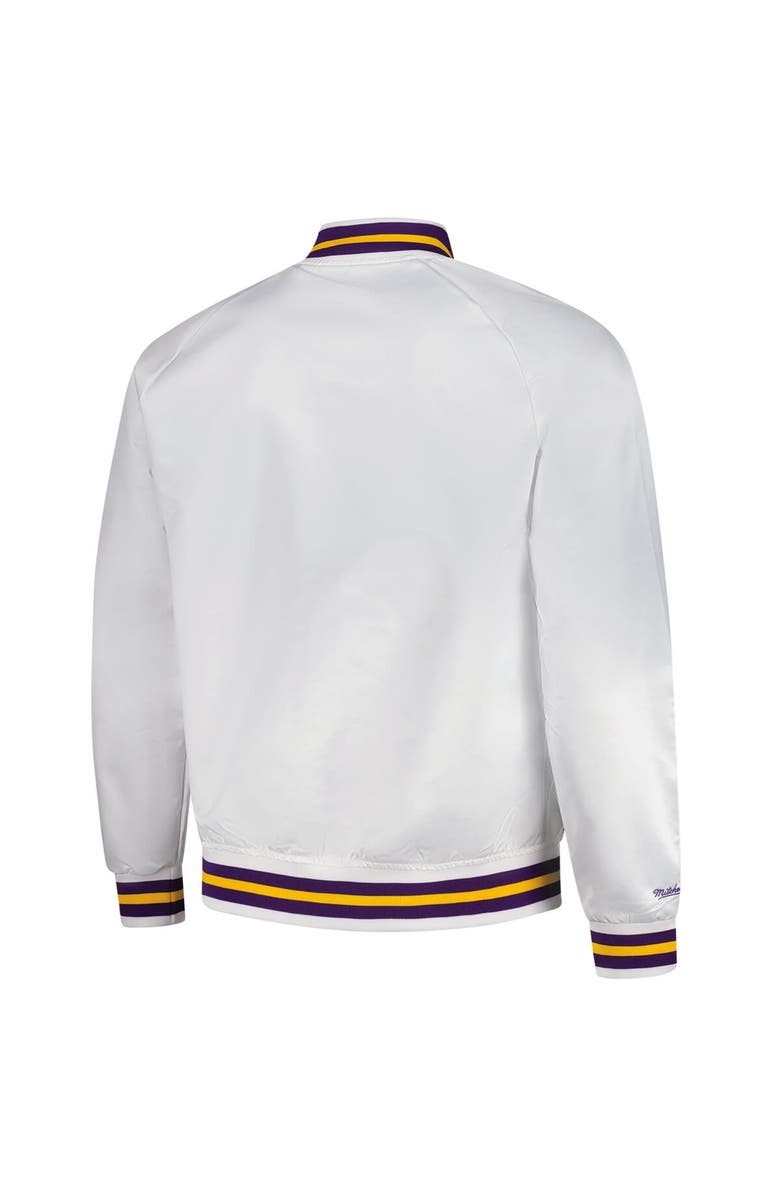 Mitchell & Ness Men's Mitchell & Ness  White Los Angeles Lakers Hardwood Classics Throwback Wordmark Raglan Satin Full-Snap Jacket, Alternate, color, 