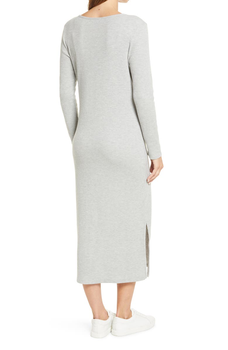 Caslon<sup>®</sup> Ribbed Front Button Knit Organic Cotton Blend Midi Dress, Alternate, color,