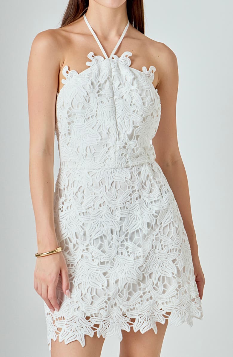 Endless Rose Halter Neck Guipure Lace Minidress, Alternate, color,