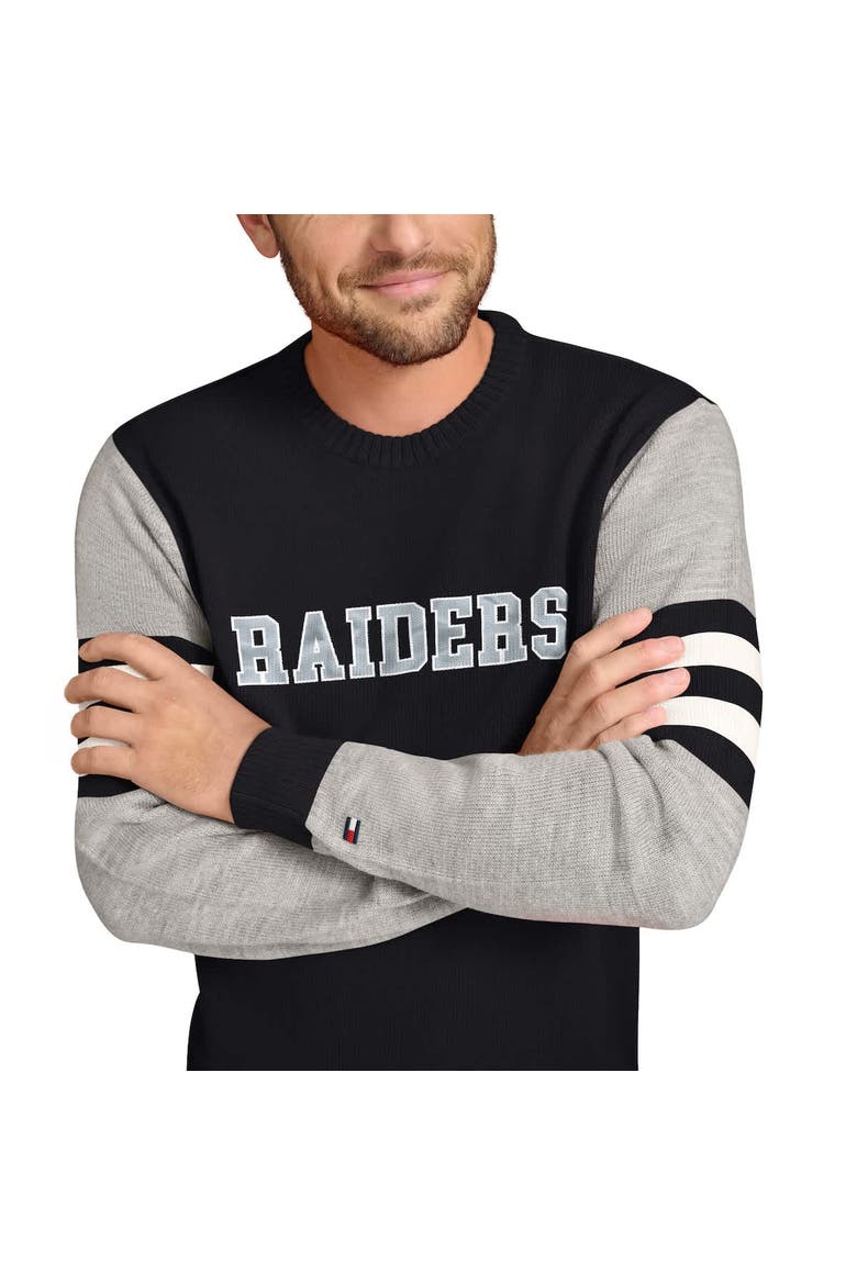 Men's Tommy Hilfiger Black/Heather Gray Las Vegas Raiders Acrylic Crewneck Pullover Sweatshirt, Alternate, color, Black