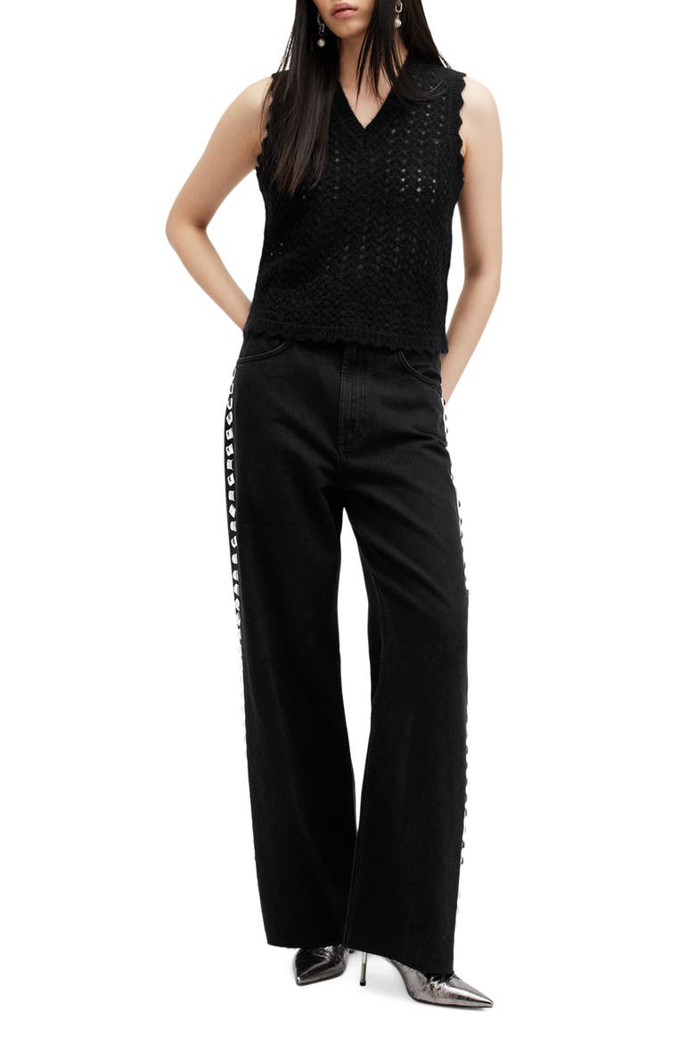 Vivian Openwork Sweater Vest, Alternate, color, BLACK