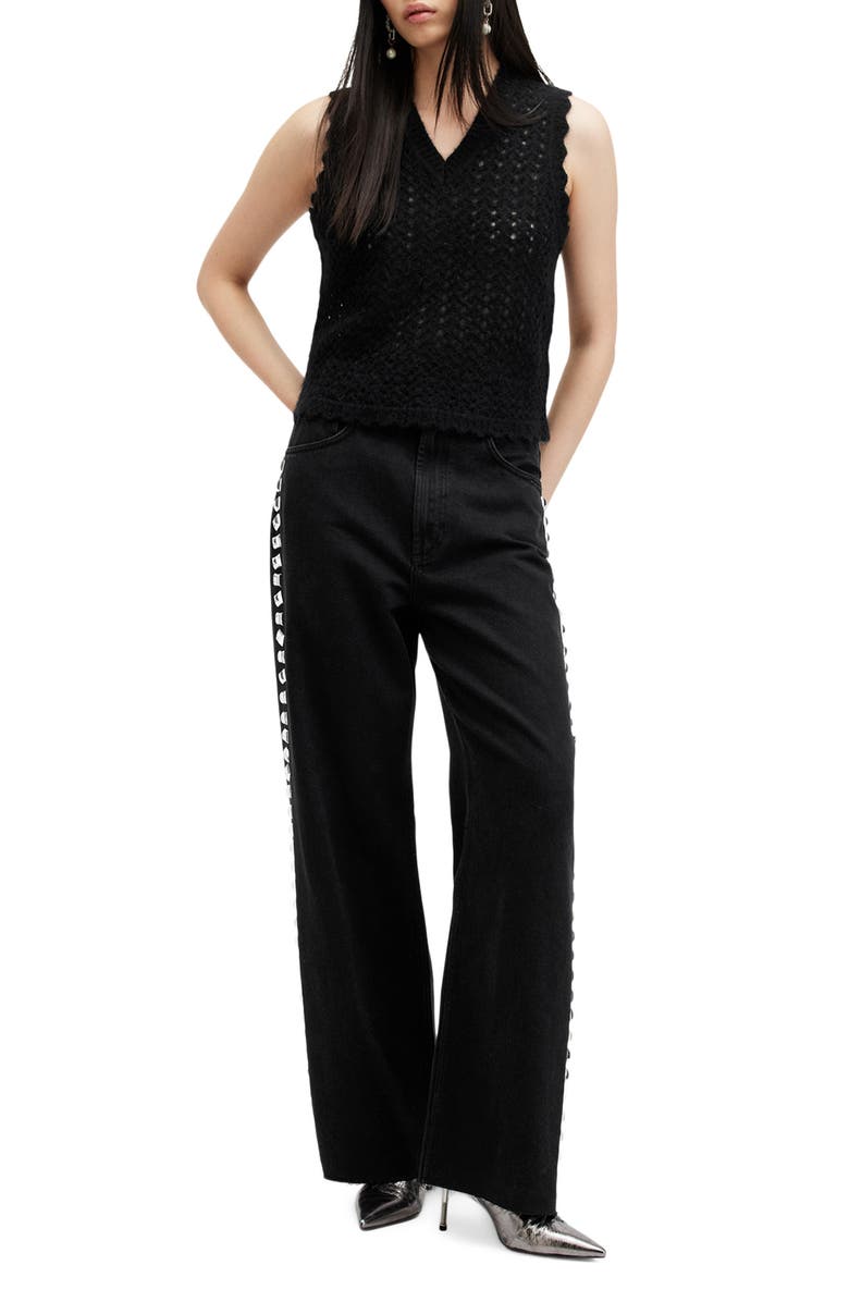 AllSaints Vivian Openwork Sweater Vest, Alternate, color, Black