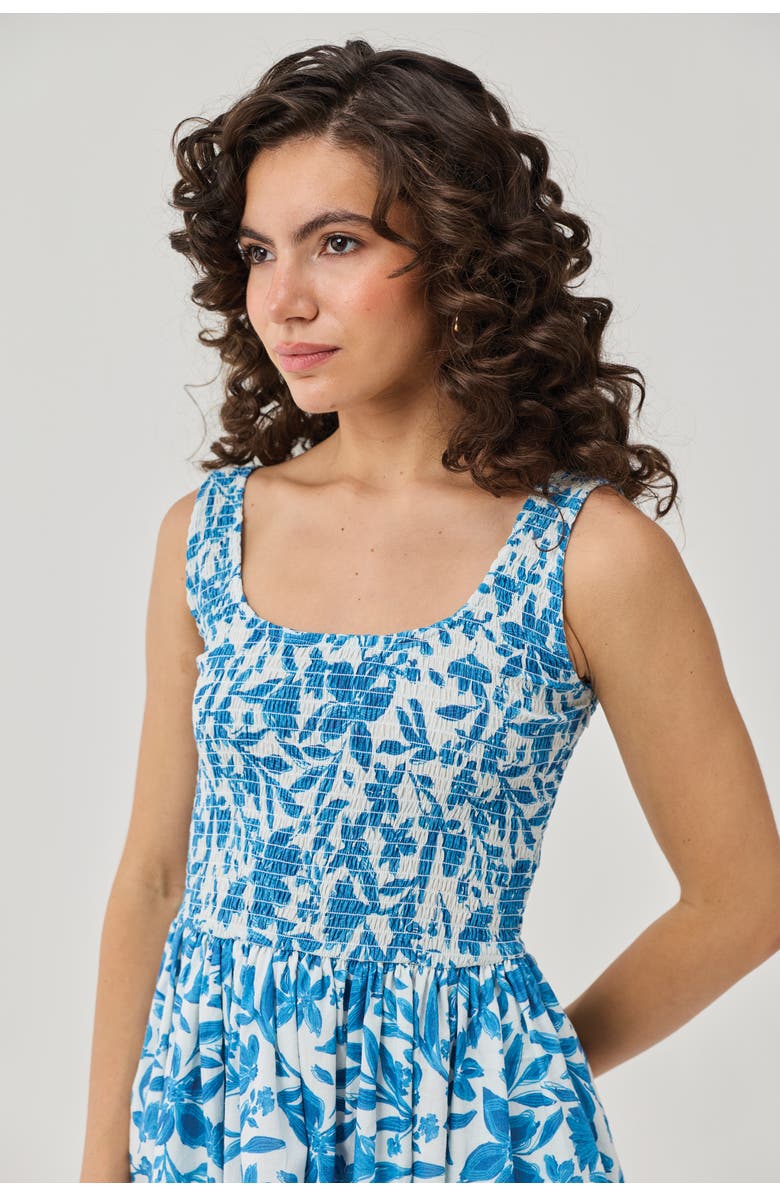 Reistor Smocked Short Dress, Alternate, color, Blue Porcelain