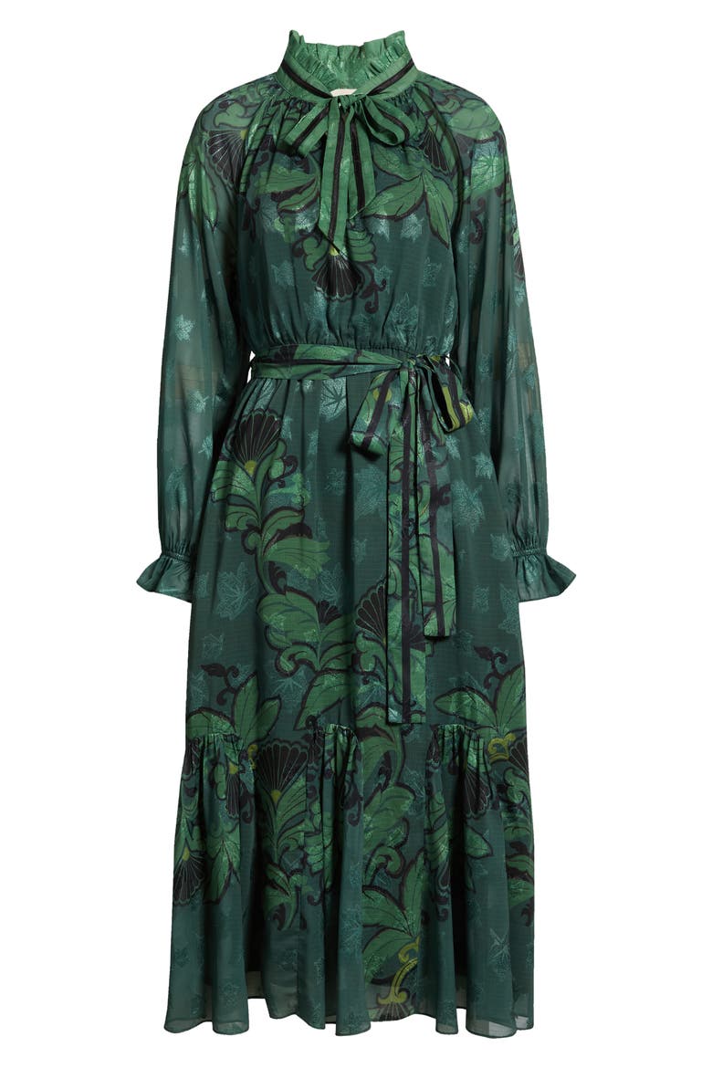 Natalie Metallic Mixed Print Long Sleeve Dress, Alternate, color, OLIVE GREEN