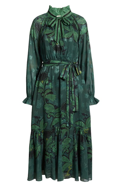 Ciebon Natalie Metallic Mixed Print Long Sleeve Dress In Green