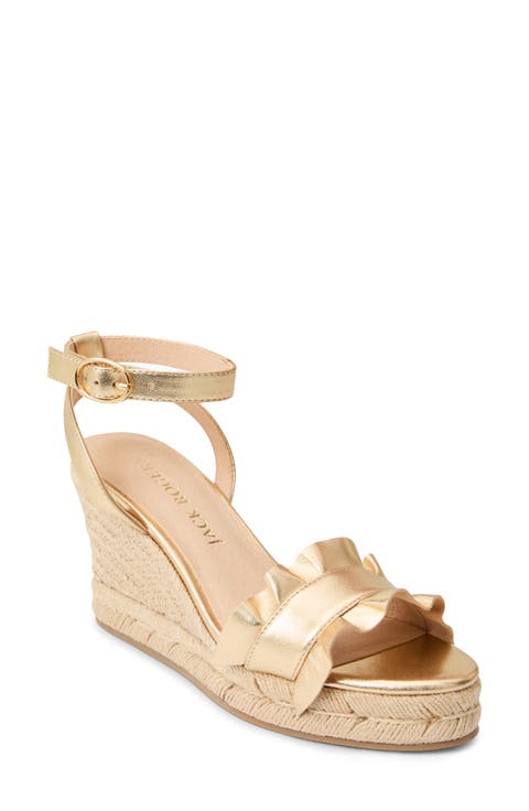 Rozette Ruffle Espadrille Ankle Strap Platform Wedge Sandal (Women)