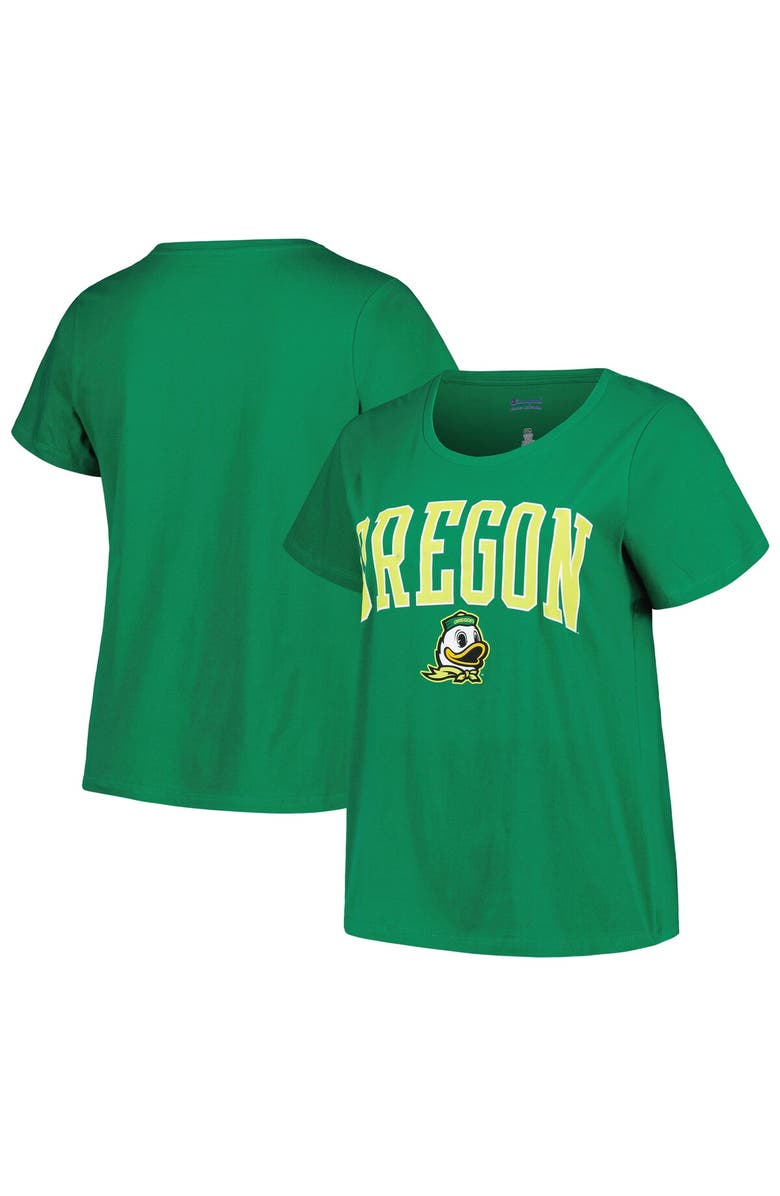 PROFILE Women's Profile Green Oregon Ducks Plus Size Arch Over Logo Scoop Neck T-Shirt, Main, color, 