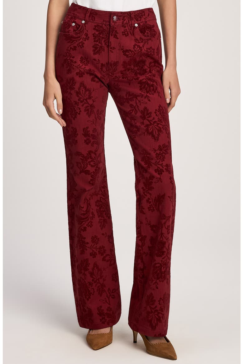 Stevie Paisley Flocked Straight Leg Jeans, Main, color, ROUGEWOOD