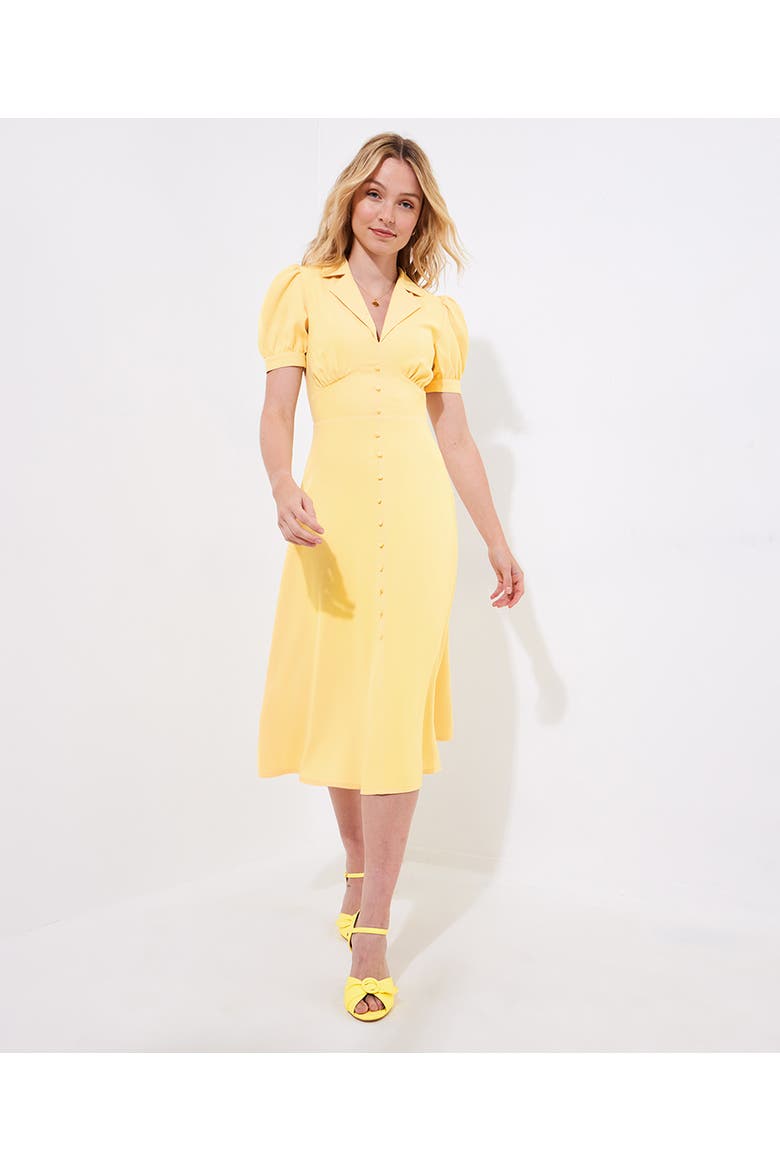 Retro Button Front Midi Dress, Alternate, color, BUTTER
