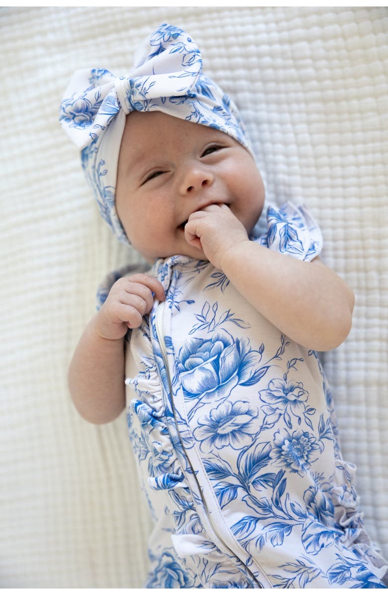 Charlie Lou Baby<sup>®</sup> Secret Garden Toile Ruffle Flutter Sleeve Zip Romper, Alternate, color, 