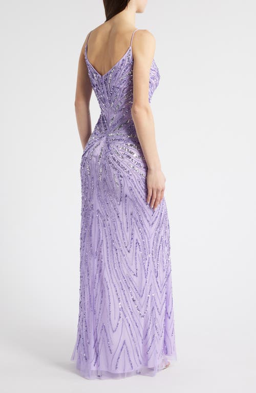 Jump Apparel Glitter Mesh Column Gown In Purple