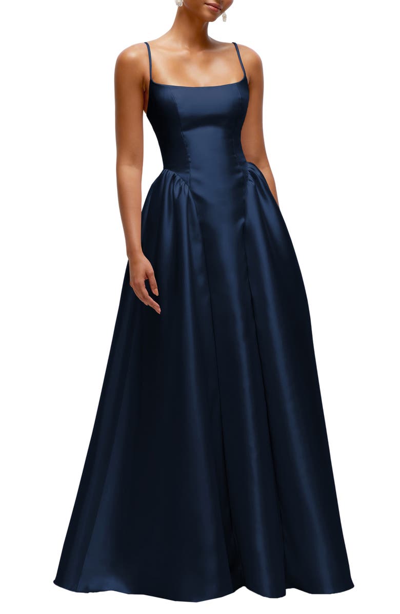 Dessy Collection Sleeveless Satin Gown, Main, color, Midnight