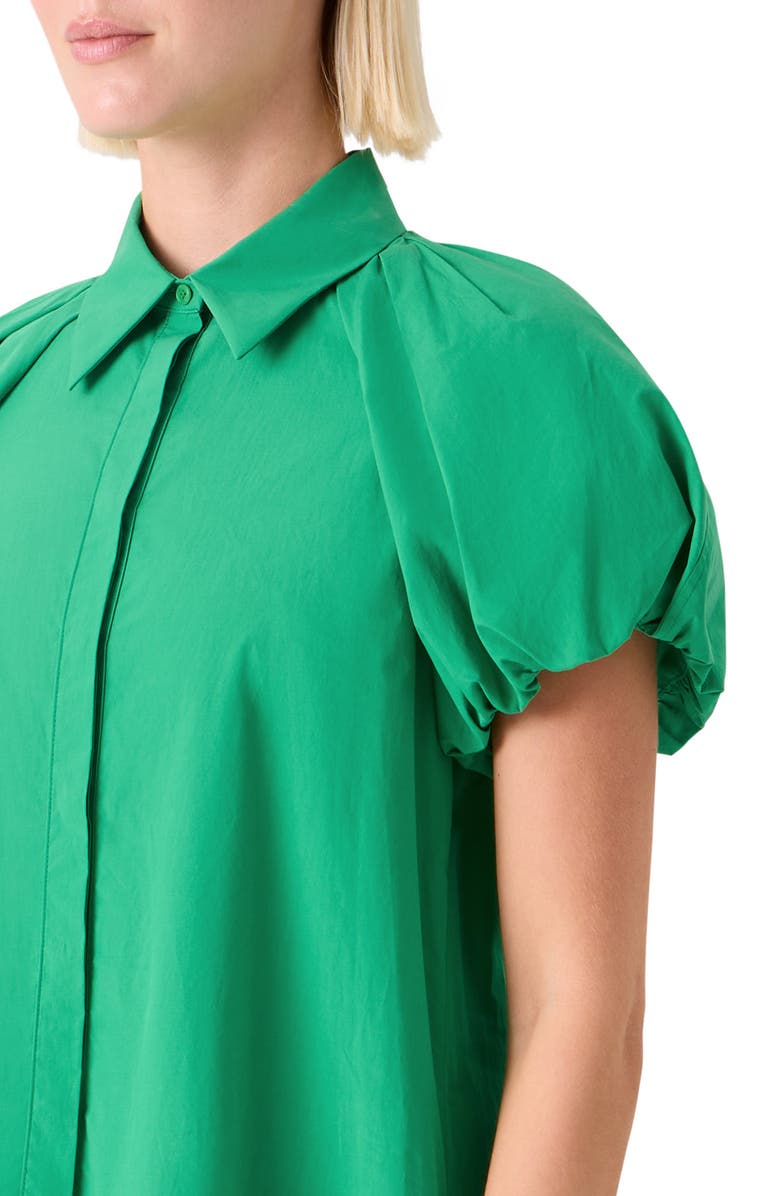 Akris punto Puff Sleeve Cotton Tiered Dress, Alternate, color, Green