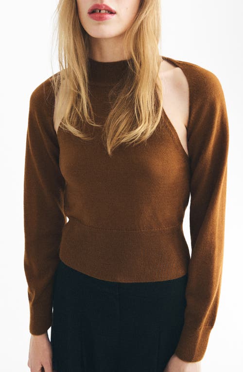 Mango Cutout Sweater In Brown