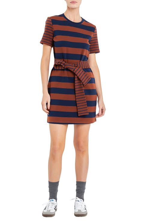 Contrast Stripe Tie Waist Minidress