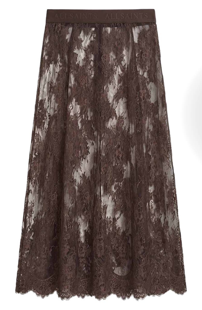 AllSaints Arran Sheer Lace Maxi Skirt, Alternate, color, Bitter Brown